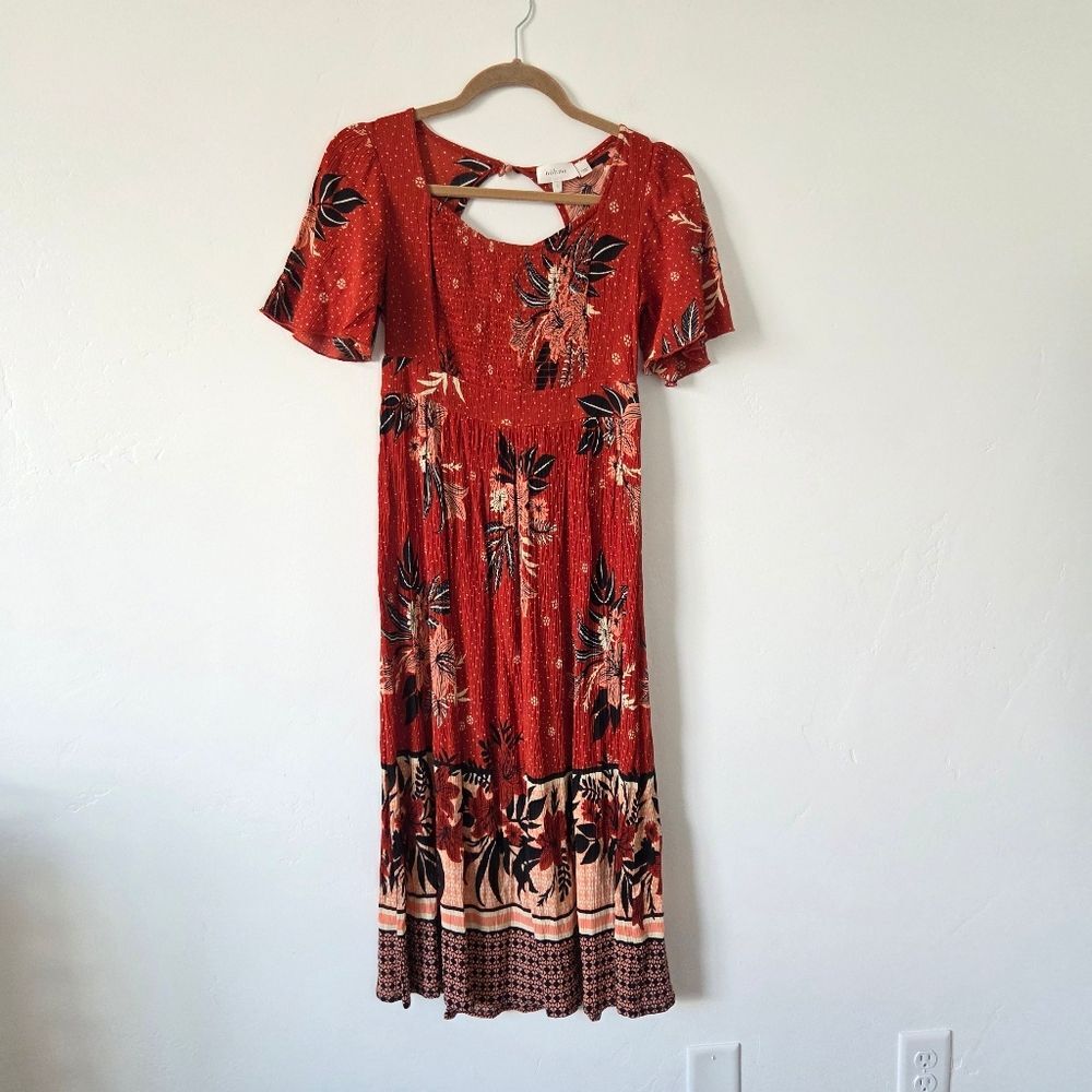 Böhme Jade Maxi Dress Orange Floral Bohemian Gypsy Southwestern Vacation Small - Picture 2 of 11